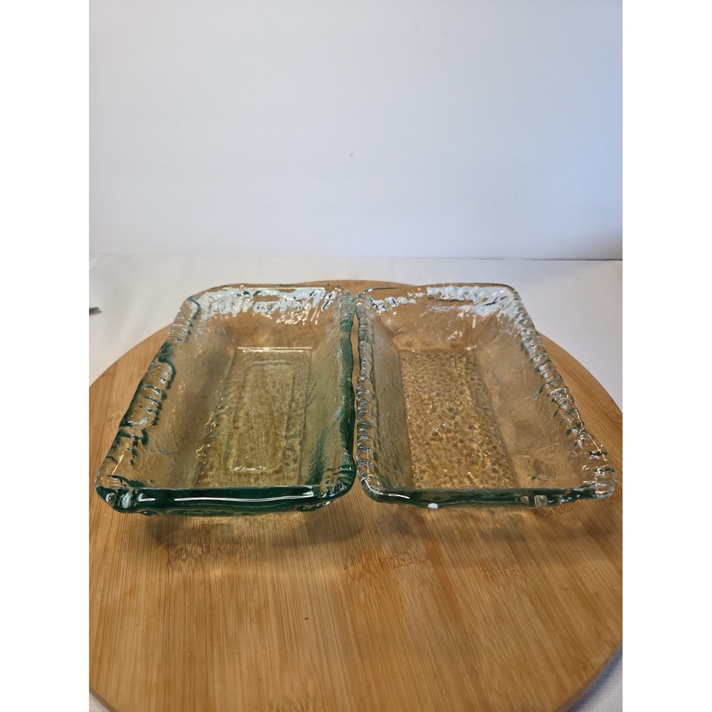 Green Recycled Glass Serving Dish Rectangle Set of 2 8.5x5x2